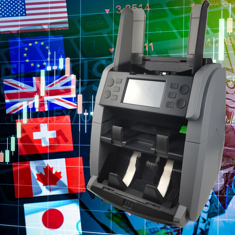 Heavy Duty 2024 new 4.3 inch touch 2 Pocket Multi-Currency mixed denomination money value counter bill Counter Money Sorter