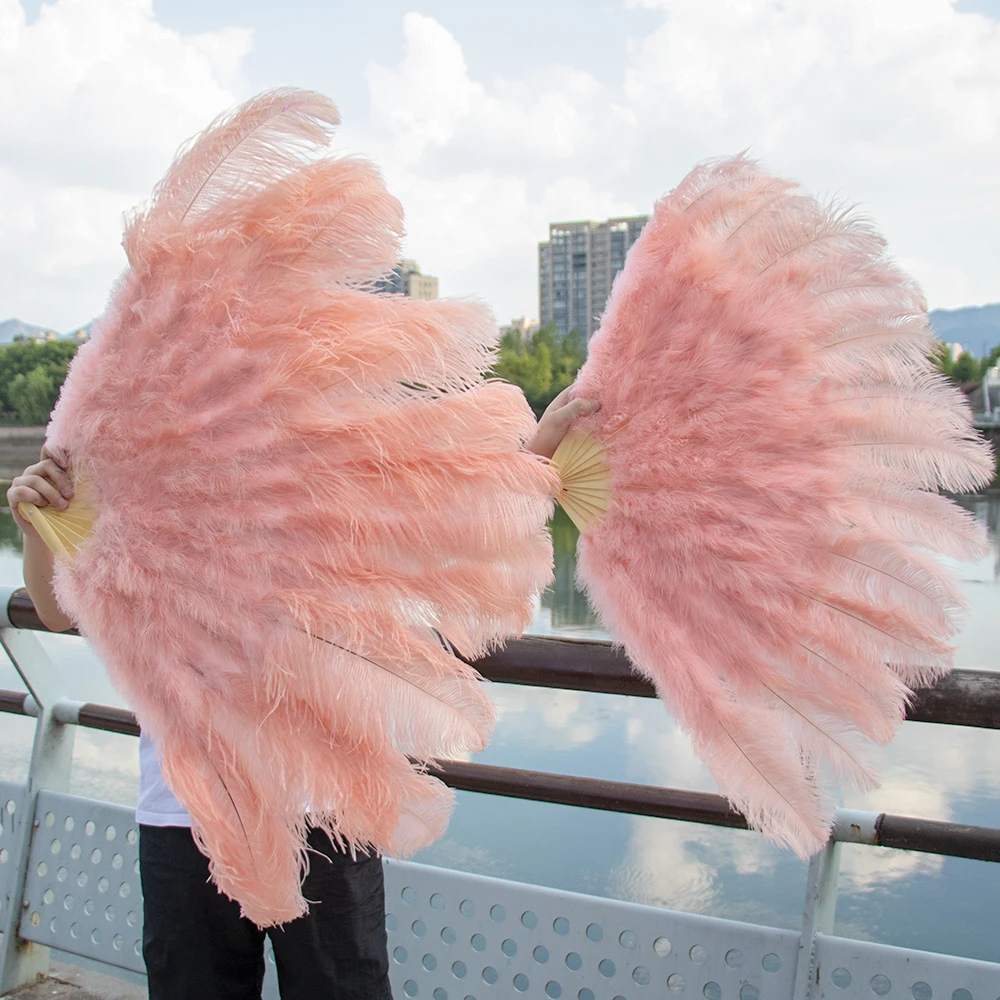 Orange Large Ostrich Feather Fans Fluffy Performance Dance Folding Hand Held Fan Various Styles Party Props Stage Show Props Fan
