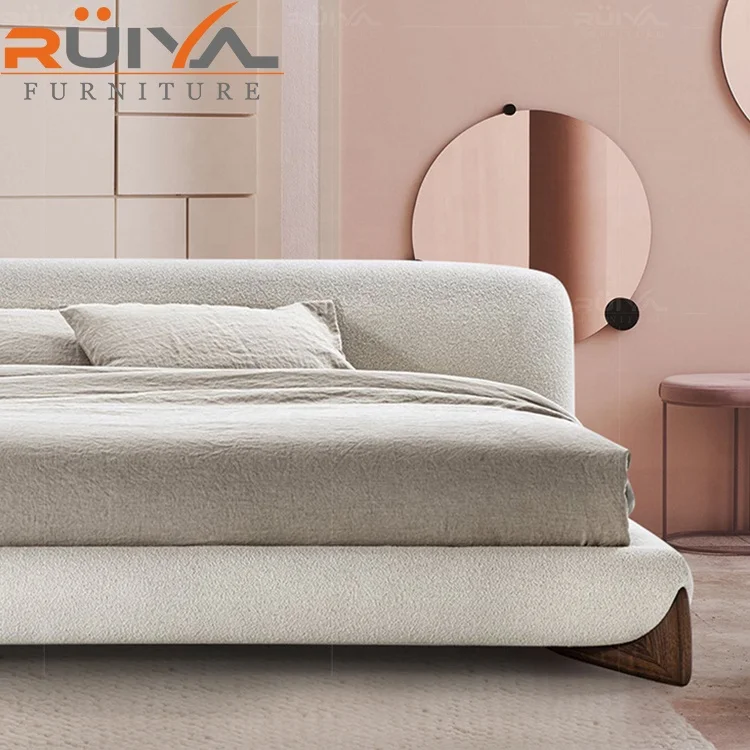 Stylish bedroom furniture modern upholstered walnut leg upholstery fabric beds luxury berber fleece fabric double bed