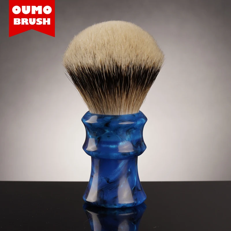 OUMO BRUSH--SHD SILK HMW super high density  high mountain white silvertip badger hair shaving brush knot with gel tip