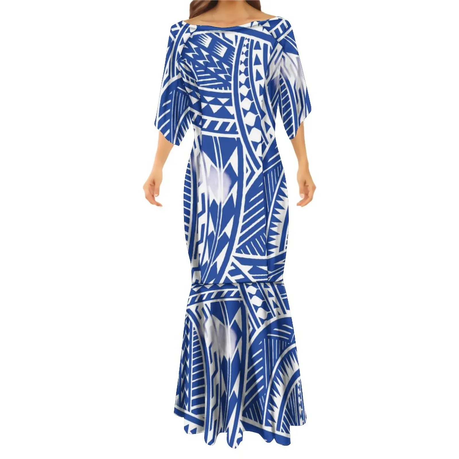 Wholesale Custom Summer Bodycon Fishtail Mermaid Dresses White Black Samoa Polynesian Tribal Wedding Dress Women Ethnic Clothing