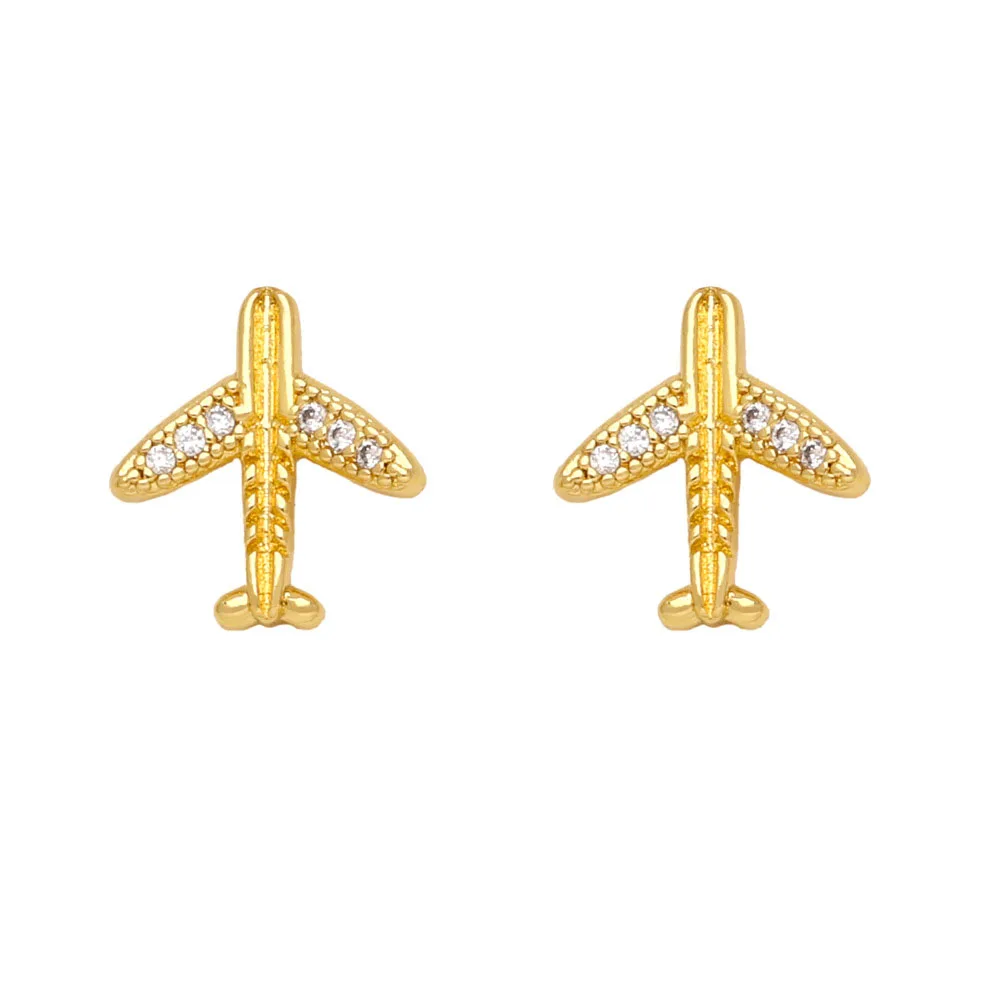 Small Cubic Zirconia Ice Cream Music Notes Stud Earrings Sweet Cool Crown Aircraft Earring for Women Girls