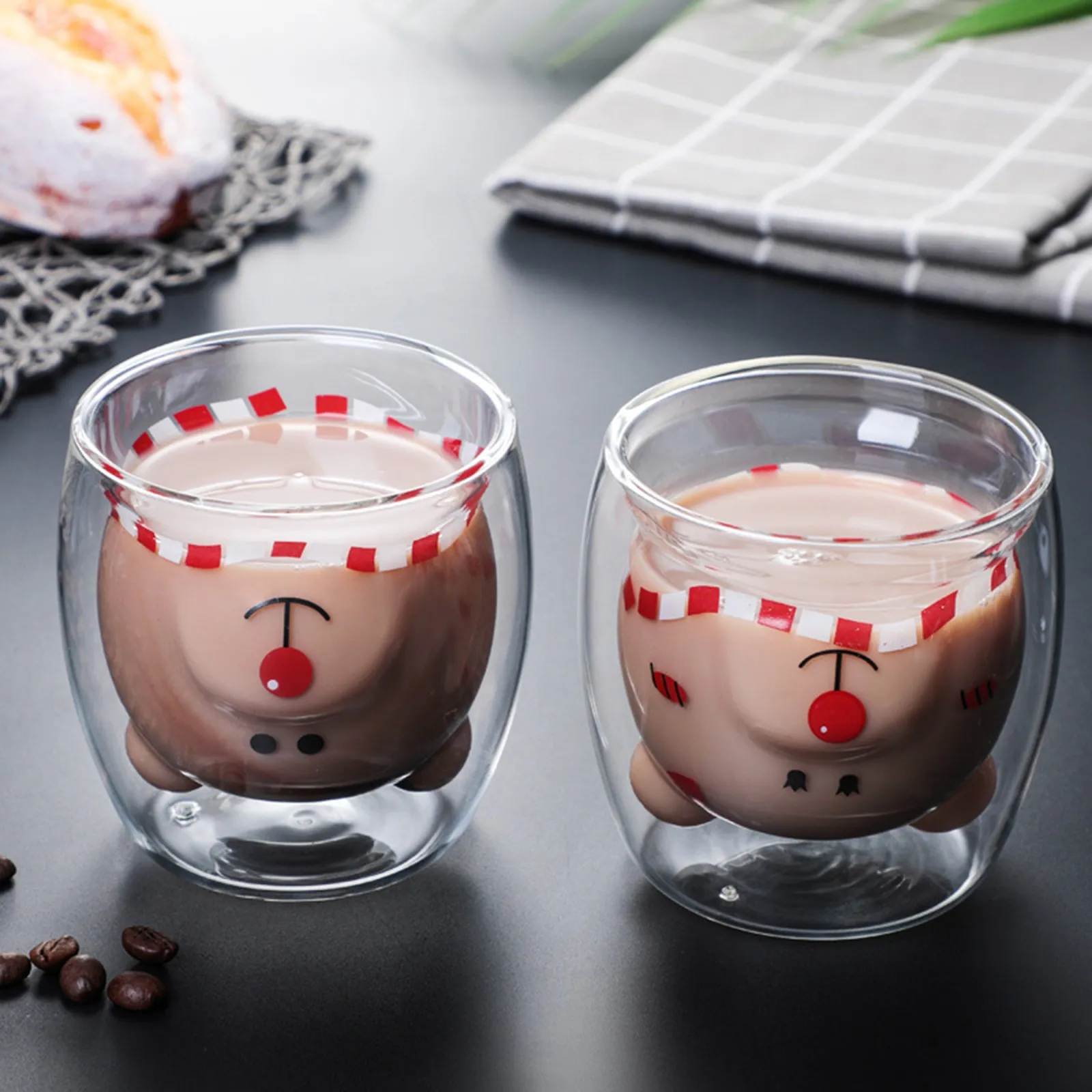 Lovely Bear Cat Dog Animal Double-layer Tea Milk Coffee Cup With Round Mouth Prevent Scald Cartoon Glass Mugs Christmas Gift