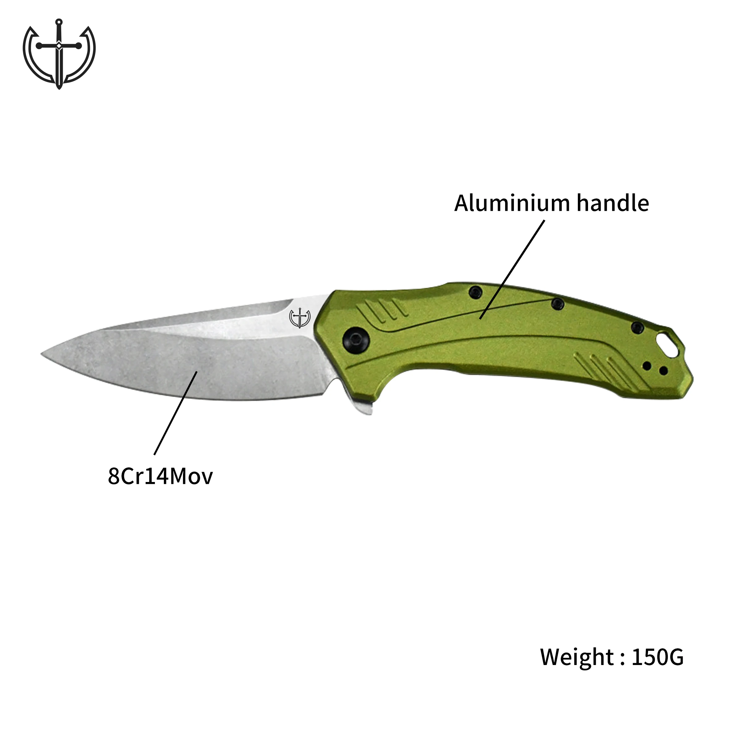 Fantastic D2 survival knife fixed blade durable green handle aluminum knife special portable pocket knife