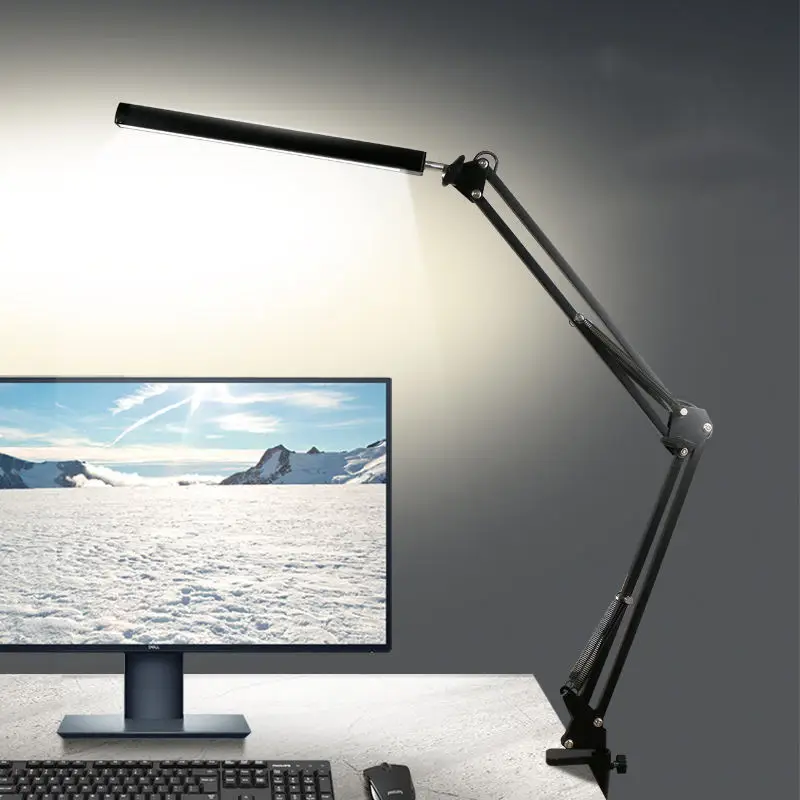 Metal industrial long arm folding led eye protection table lamp retro desk bedside reading clip table lamp swing lamp