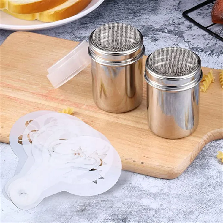 72 Pieces Coffee Decoration Stencils Coffee Art Template Coffee Mold Tool  Latte Art Pen Dusting Jars Mesh Powder Shaker