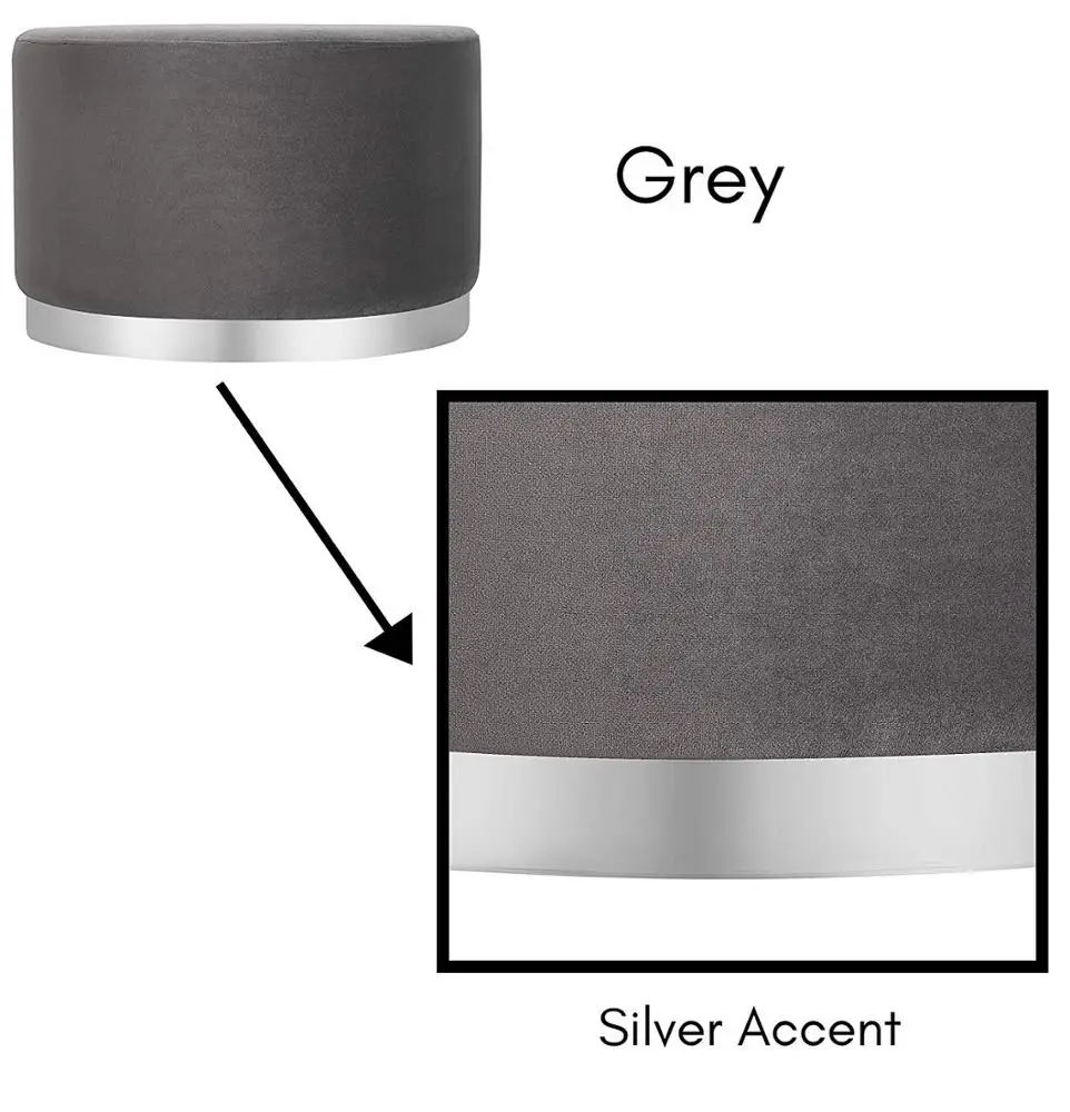 Laynsino Home furniture Velvet Fabric round stool Silver metal base Design Footstool