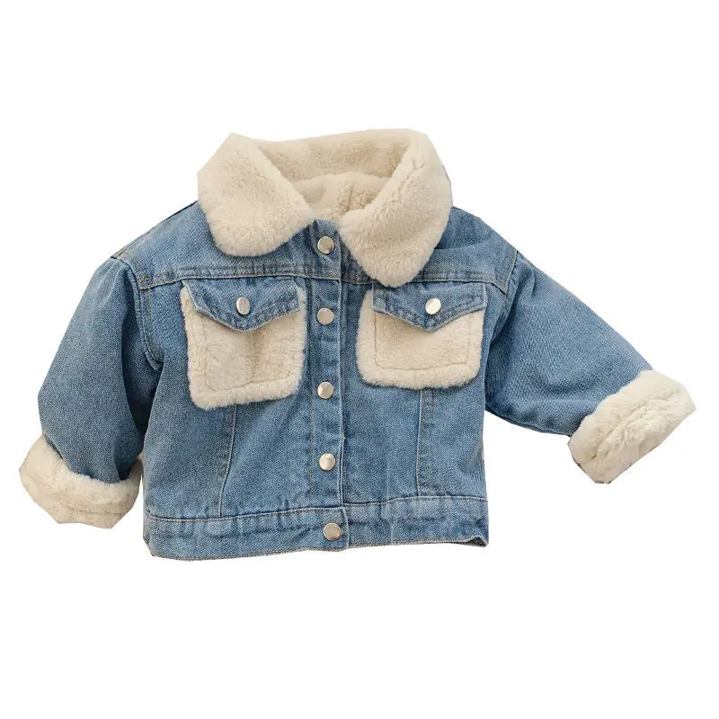 BUFA Toddler Kids Unisex Baby Girl Boy Coat Long Sleeve Fleece Trim Denim Jacket Jean Jacket Fall Spring Winter Outerwear