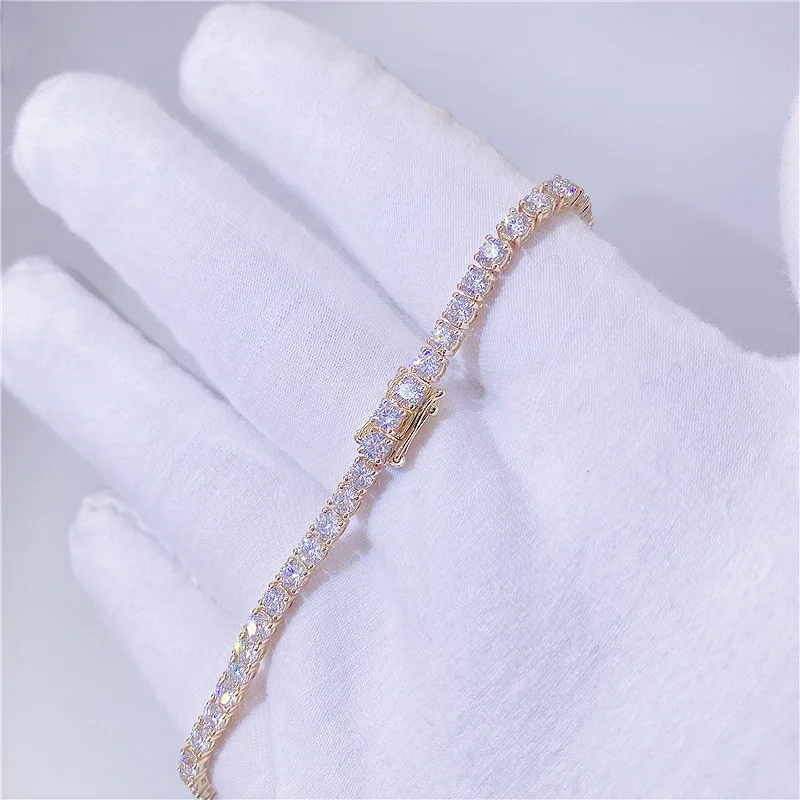 Firstmadam Custom Pure 18k Gold Single Row Diamond Tennis Chain Bracelet