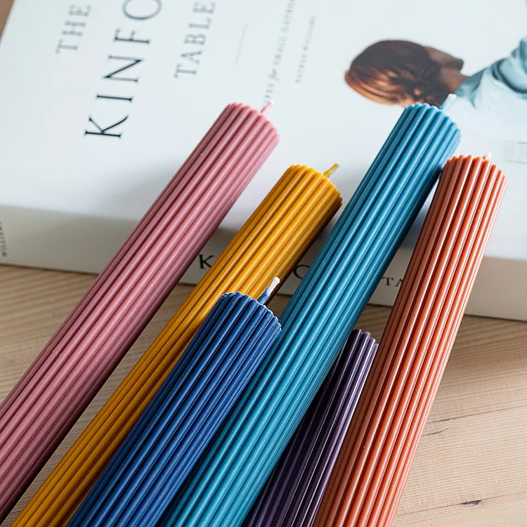 Wholesale Custom Luxury wedding home decoration colored round shaped 100% natural strip cylinder long pillar soy wax candle