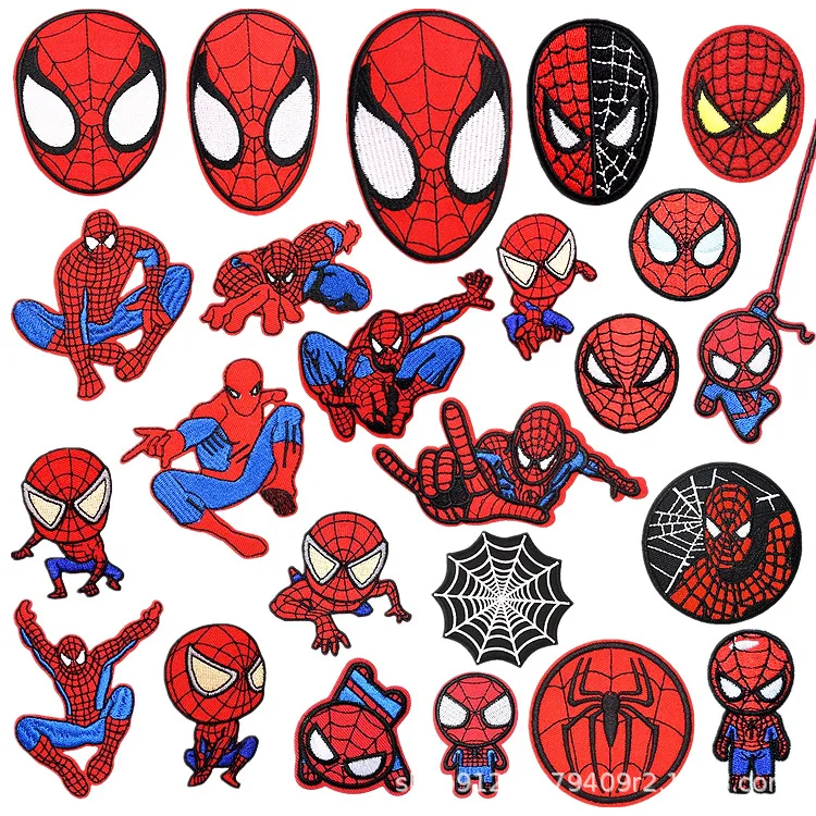 Custom Marvel Spider Man Cartoon Cute Anime Self-adhesive Embroidery Patch for Student DIY Decoration Clothing Sticker Wholesale