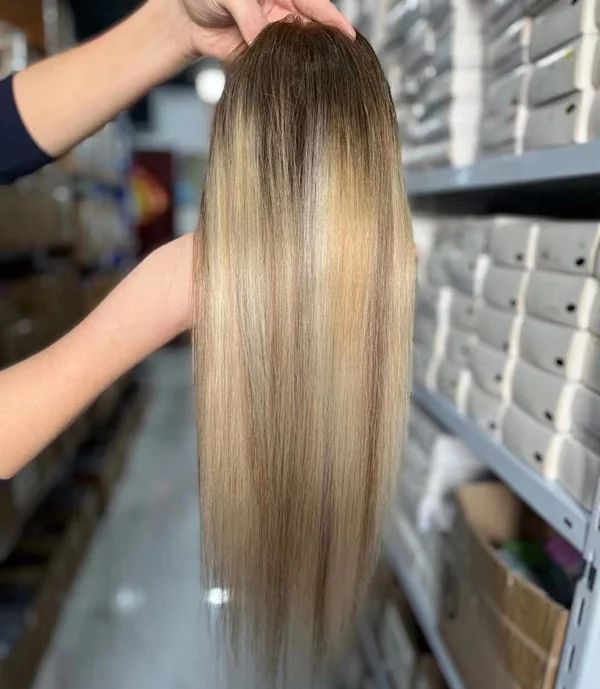 Женский парик для волос B2 # ombre длинных Блонд с мононической основой европейские волосы без повреждений класс 12 А плотность 150