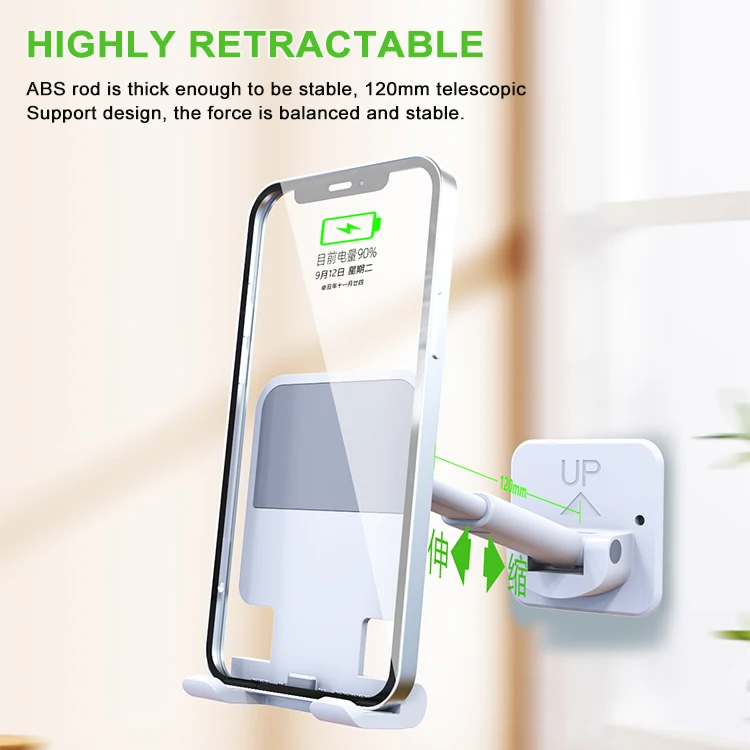 Adjustable Portable Home Wall Storage Sticky Phone Hanging Holder Suction For Mobile Phone Folding Telescopic Stand For Wall