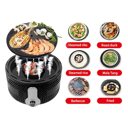 Smokeless Charcoal Grill Round Household Outdoor Barbecue Windproof Carbon Grill BBQ