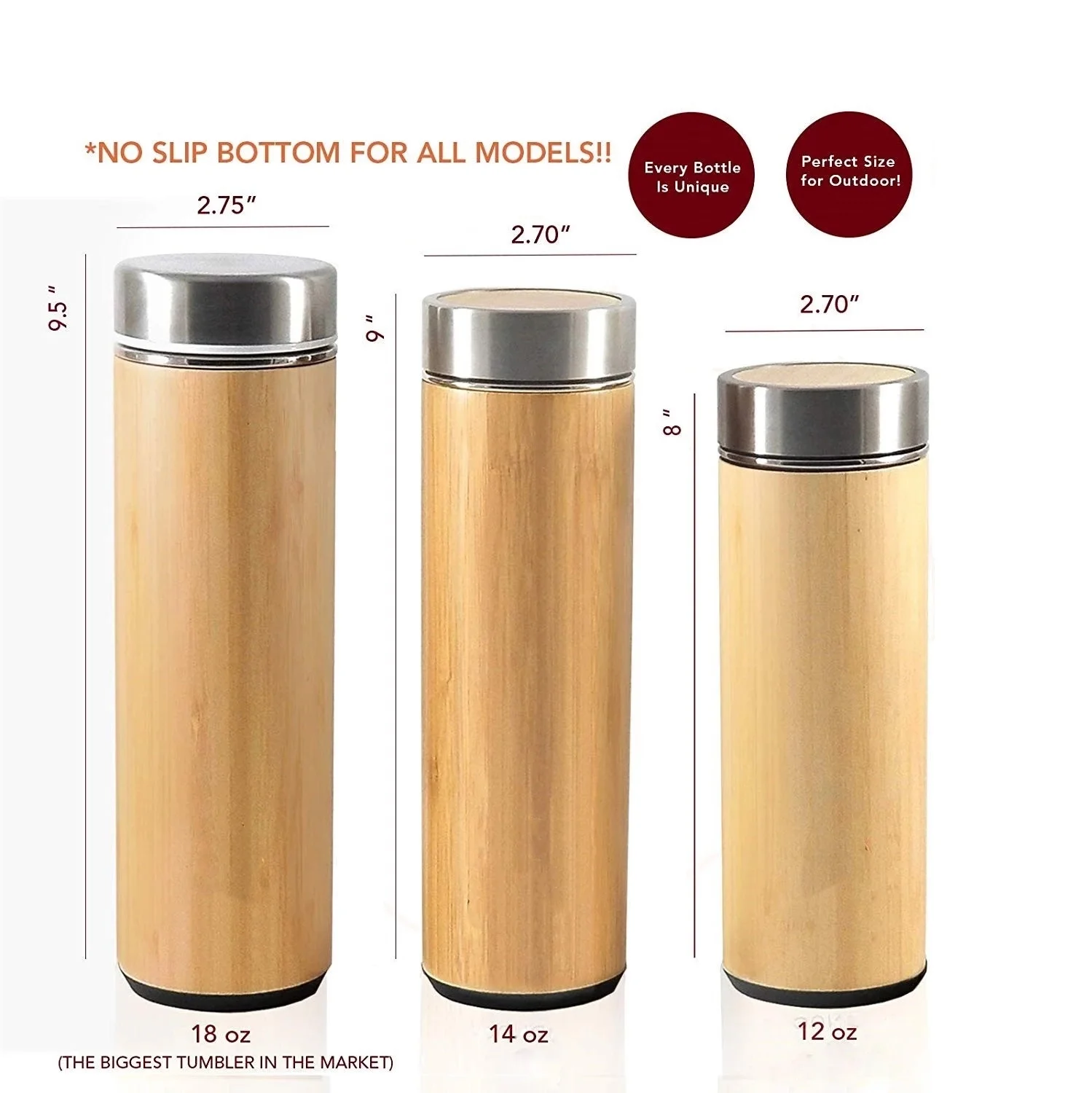 Eco-friendly 500ml Stainless Steel Infuser Bamboo Thermos Travel Coffee Cups Water Bottles