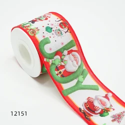 Wired Edge Merry Christmas Grosgrain Ribbon Custom Logo Gift Box Packing 63mm 10 yard