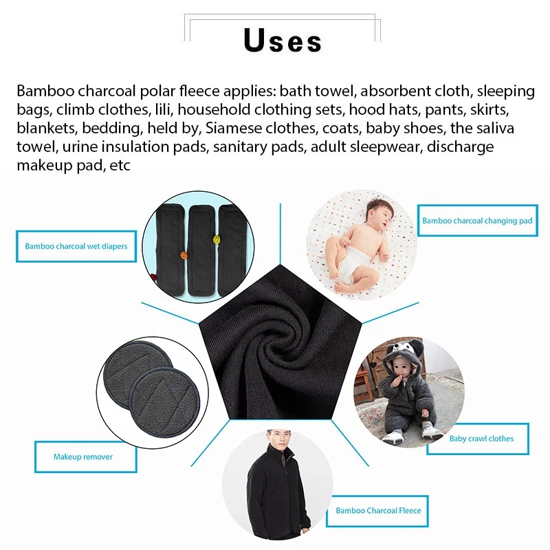 Grey Bamboo Charcoal Polar Fleece Fabric Softshell Fabric For Winter Sportswear Bedding Hat