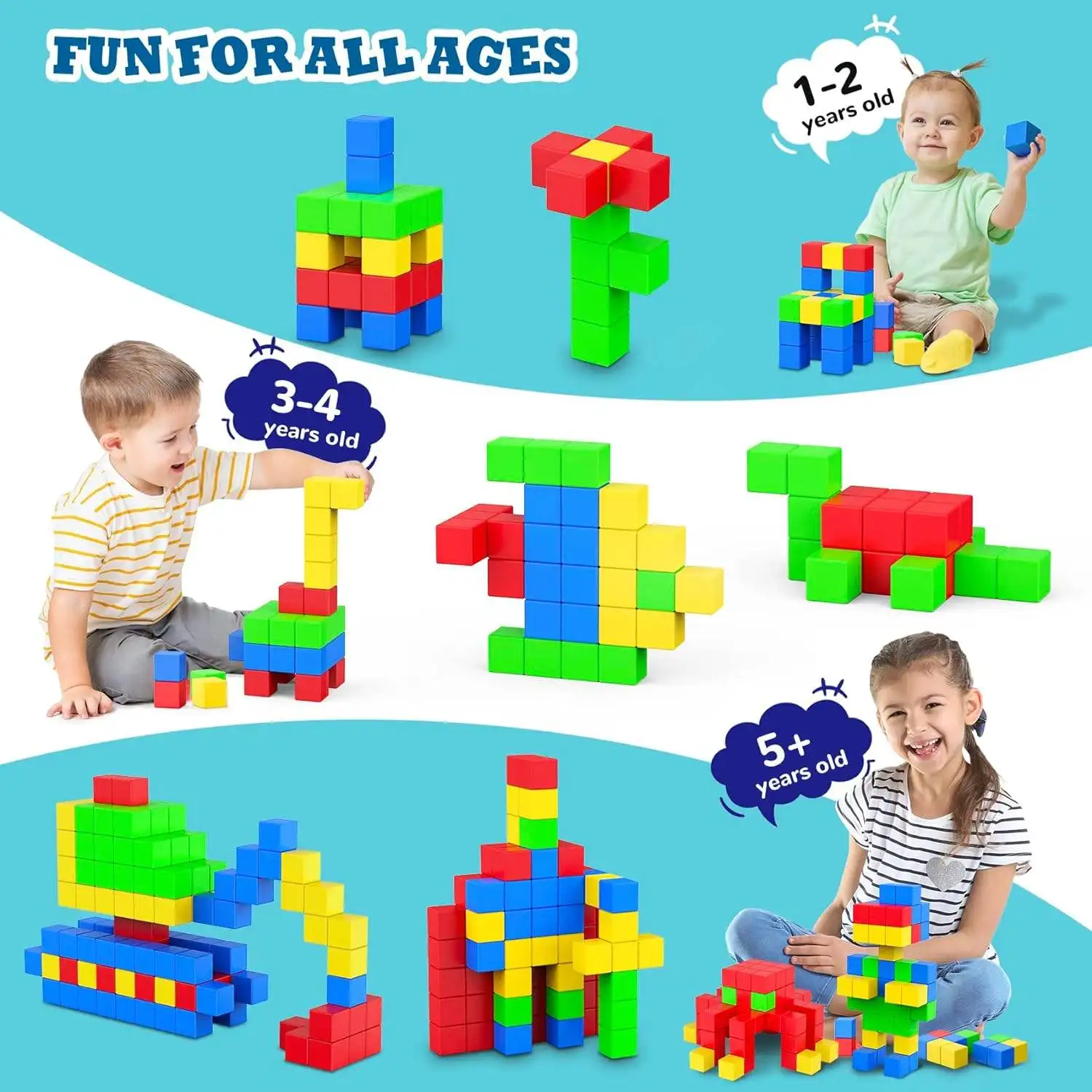 YuQi Toys Magnetic Tiles Building Block Construction Creativity Beyond Imagination Educational Magnetic Toy Set for Kids