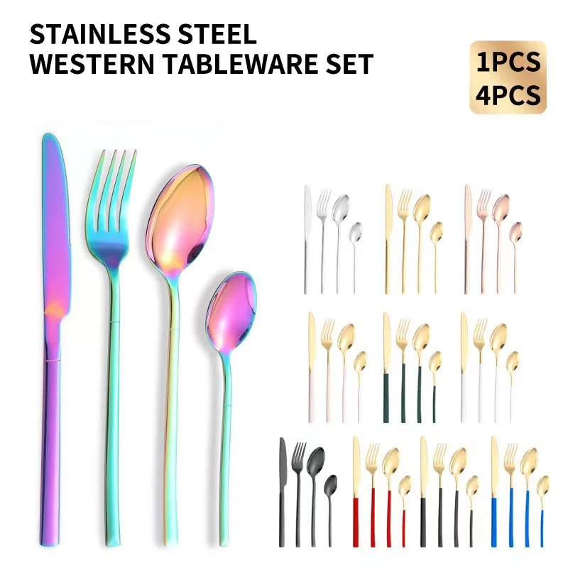Stainless steel 304 knight square sterling silver handle high-end hotel restaurant tableware spoon and fork cutlery set