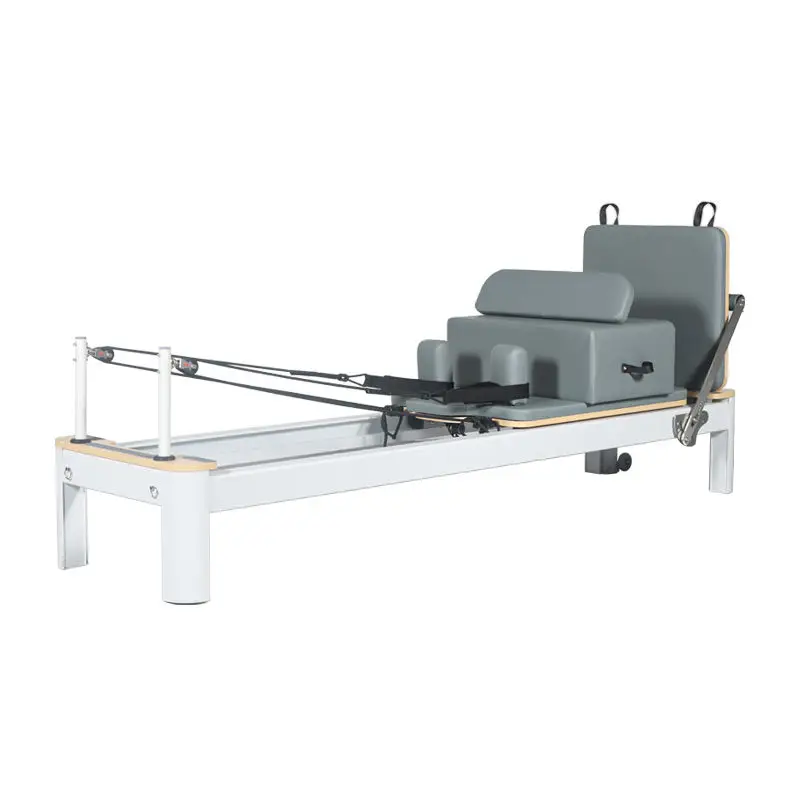 White Aluminum Pilates Reformer for Studio and Home with Box and Jump Board Pilates Reformer