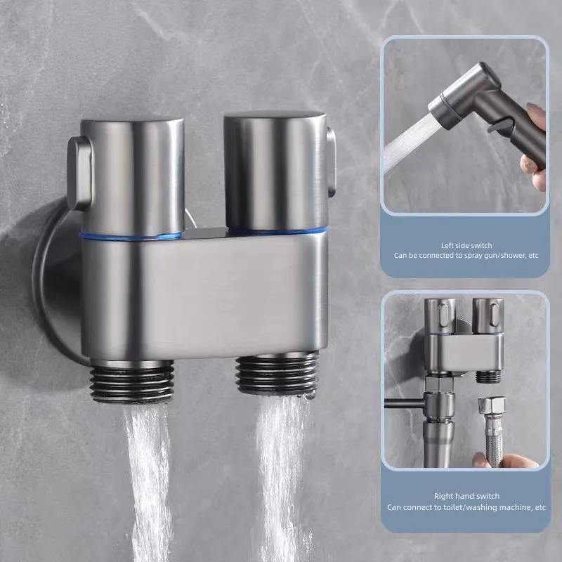 Hot Selling Brass 1 in 2 out Angle Valve Double Handle Shunt Faucet Diverter New Design 3-Way Gun Grey Angle valve