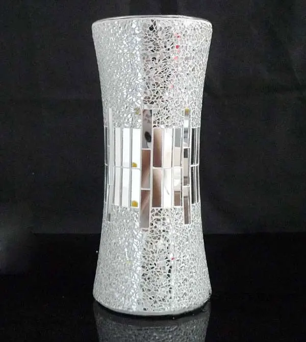 Europe Style Home Decor Handmade Craft Crackle Silver Mosaic Glass Vase Set Wholesale