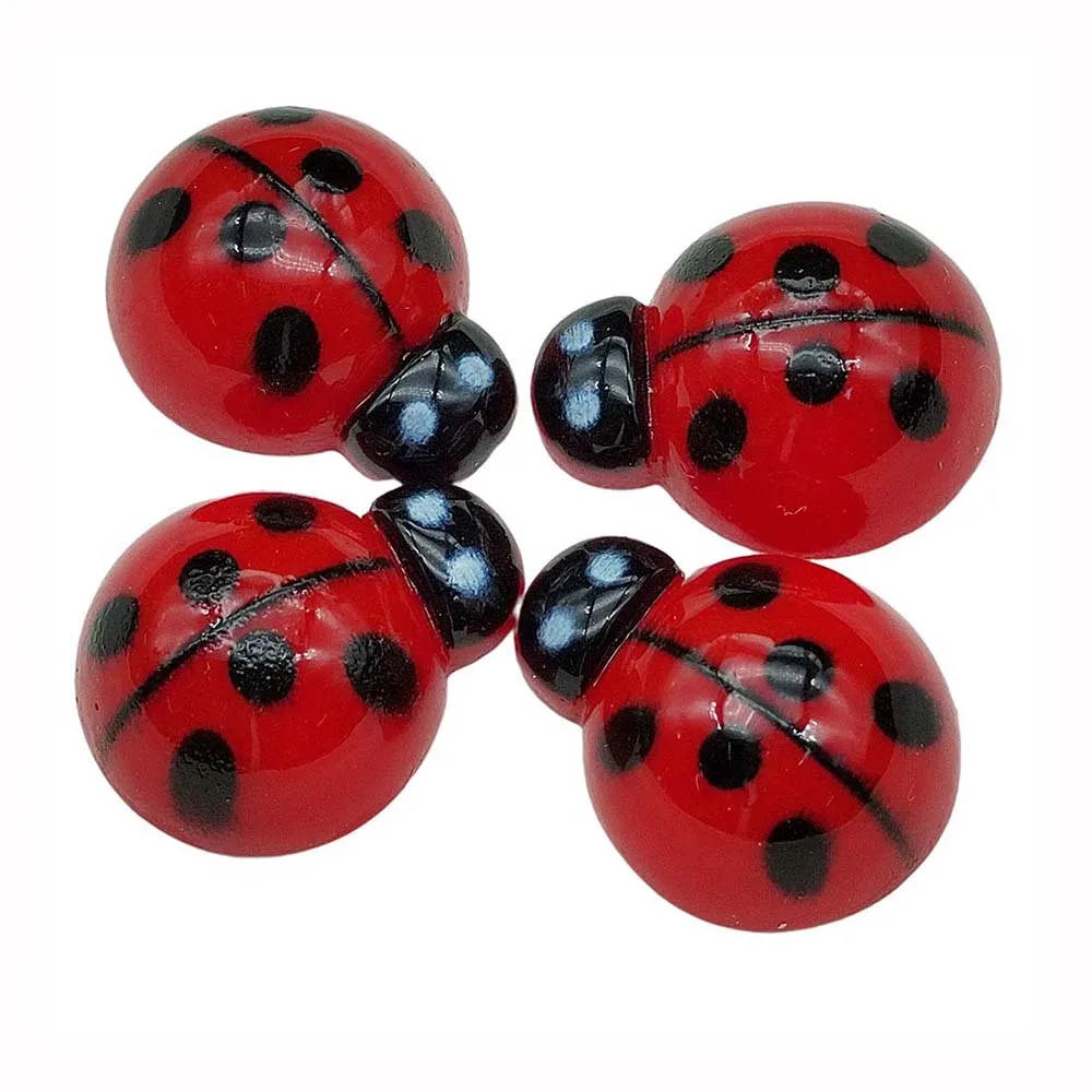 15mm Resin Red Beetles Figurines Fairy Garden Mini Ladybug Miniatures DIY Playing Toys Flat Back Animal Model