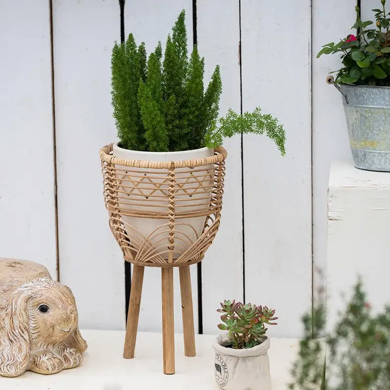 2022 Wholesale woven rattan flowerpot handmade hanging flower pots flower pots rattan eco-friendly plant pot