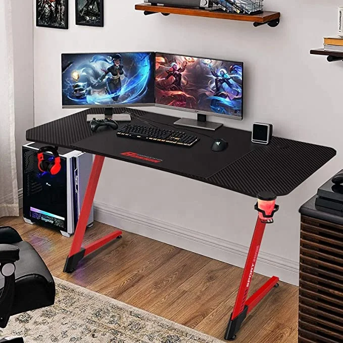 New Design Computer Desktop Table with LED Lights Metal Frame Racing Style Internet Cafe Console Gaming Table