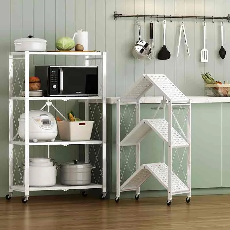 Kitchen Rotating Shelf 360 Degree Baskets Fruit Vegetable Storage Rack Floor Round Household Multi-function Shelf With Wheels