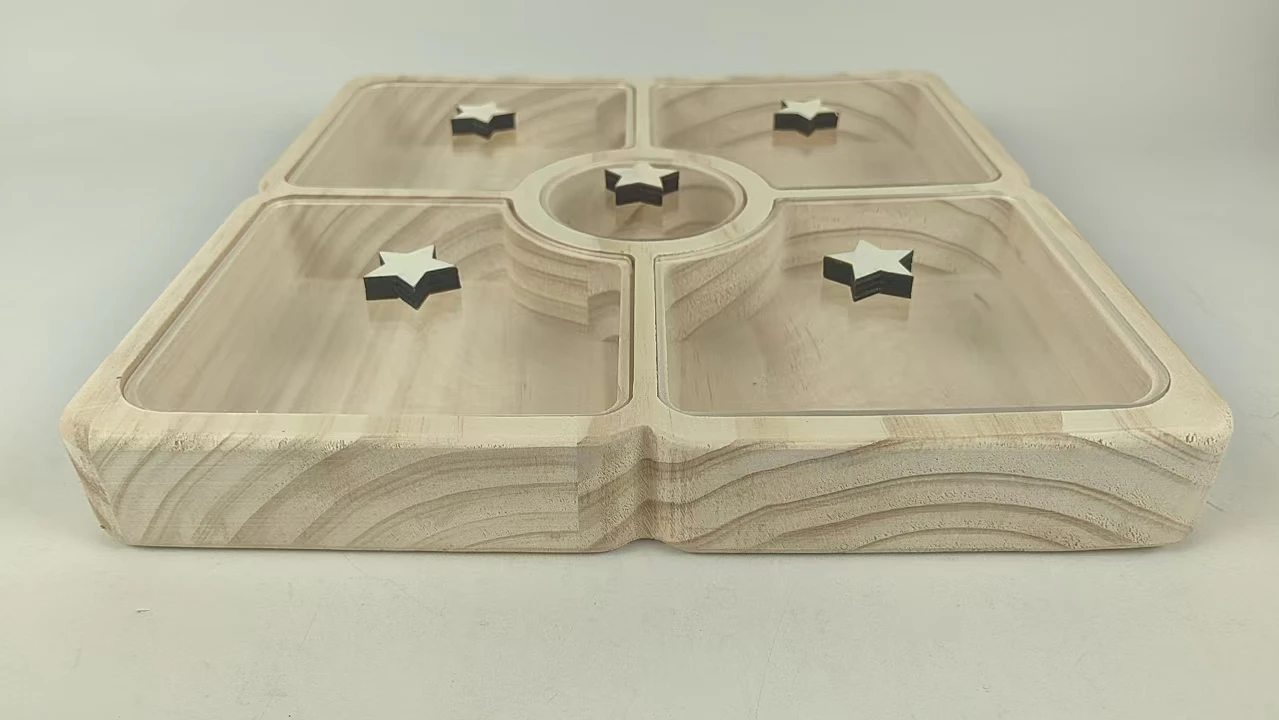 Artistic Pine Wooden Candy Box with Compartment Display Laser Engraved Souvenir and Model Pattern for Home Decorative Use