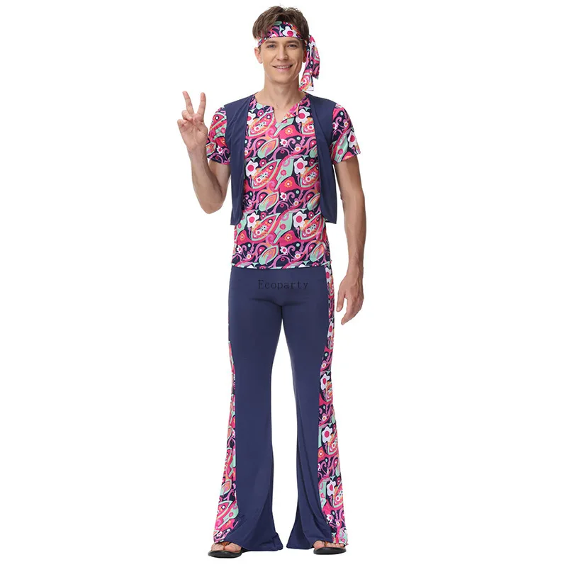2024 Hot Hippie Costume Ladies Hippy 60s 70s Flared Trousers Flares Fancy Dress
