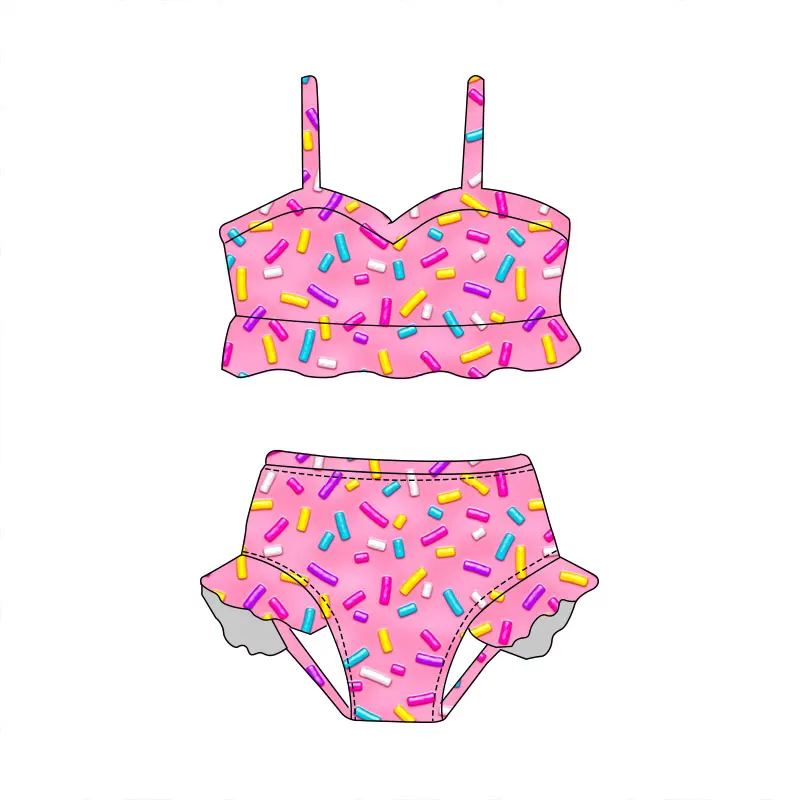Wholesale Baby Summer Girl Flower Swimsuit Sets Girl Cute Ice Cream Fourth of July Swimwear