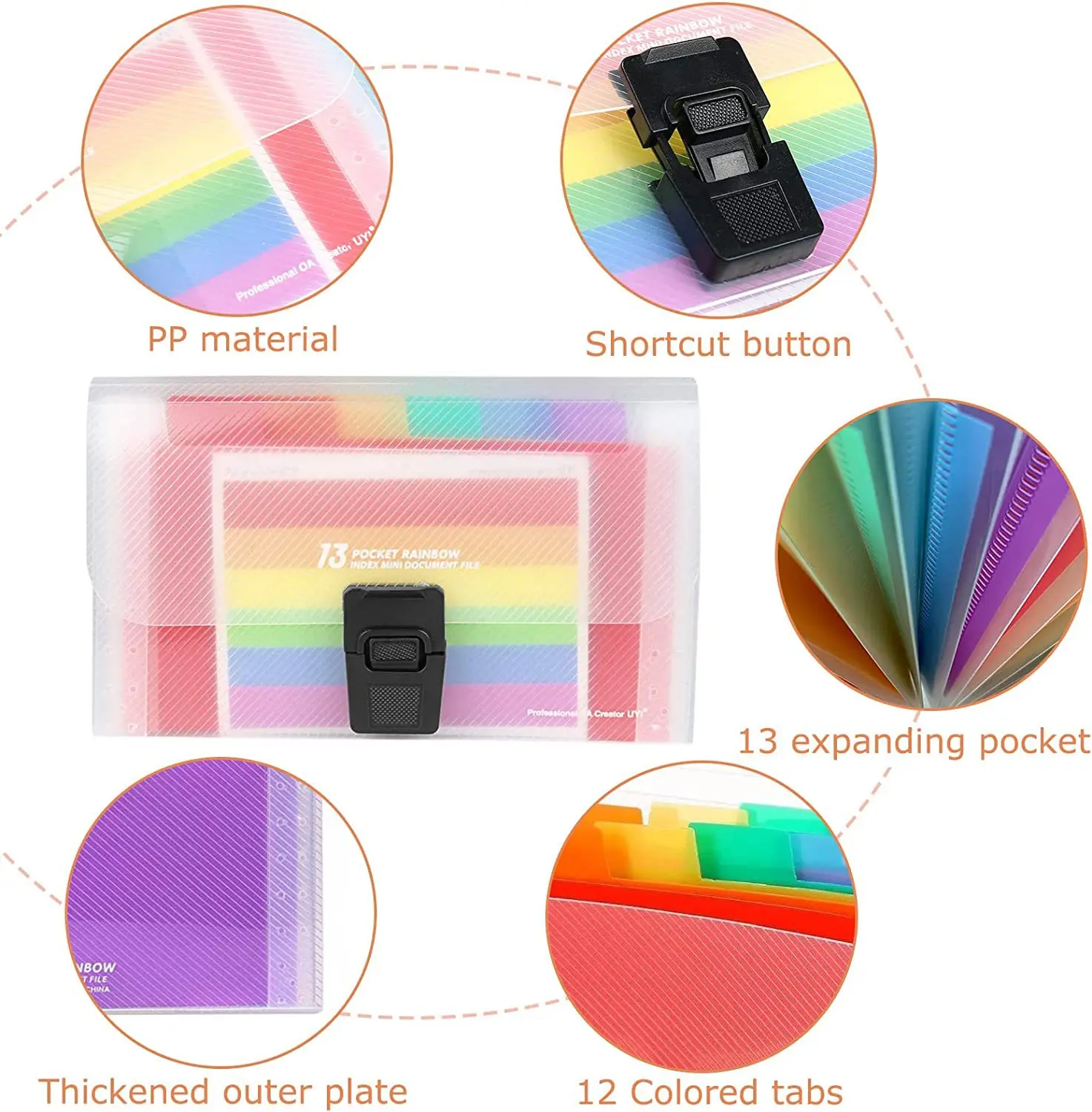Rainbow A4 organ bag 13-grid multi-layer document bag  paper file folder storage information box