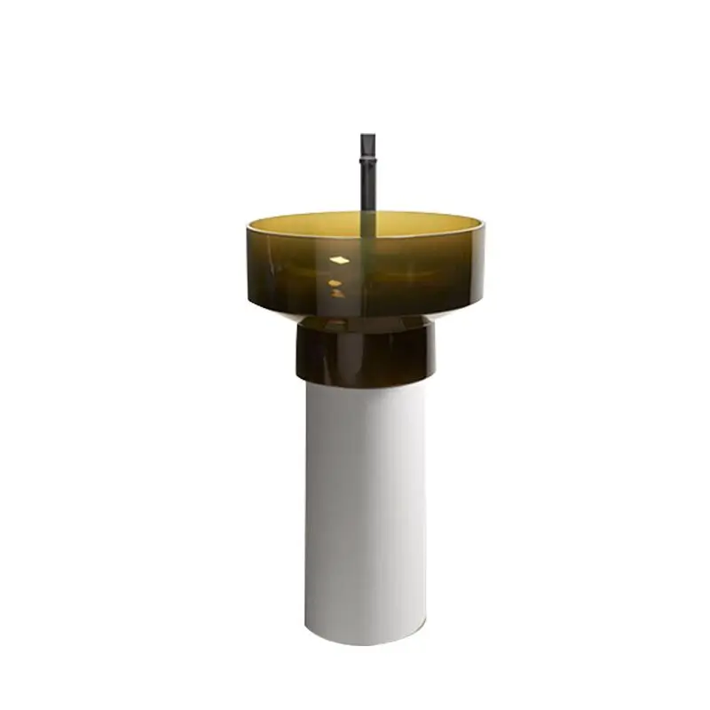 Floor Standing Column Composite Bathroom Pedestal Sink,hand Washing Basin Cast Resin Stone Freestanding Solid Surface Washbasin