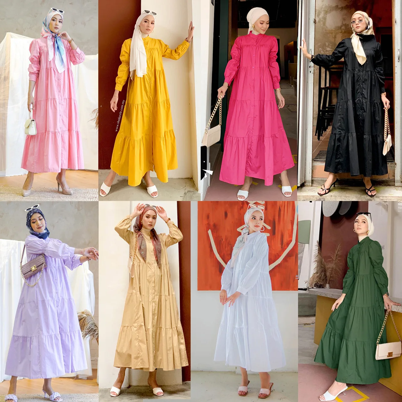 2024 Elegant Long Muslim Dress Solid Pleated Indonesia Dress Matched Cotton Loose Comfortable Wedding Dresses Muslim