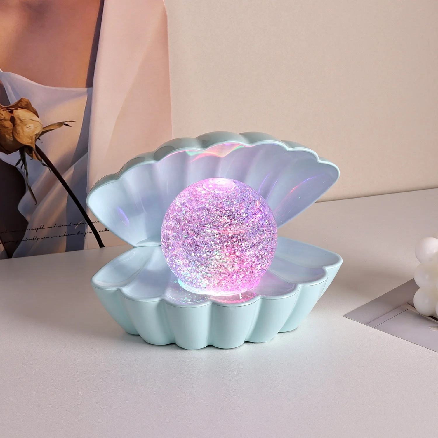 Novelty Color Changing Mood Glitter Shell Pearl Light Lamps