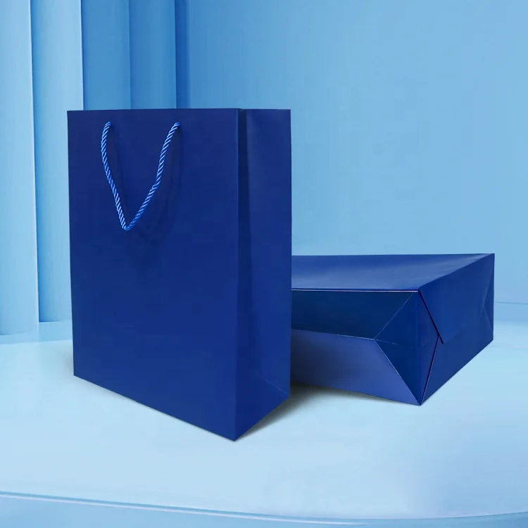 Wholesale OEM ODM Pantone Printing Shopping Bags Blue Large Small Paper Bags With Own Logo For Apparel