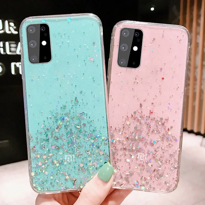 Блестящий милый женский Мягкий ТПУ Тонкий чехол для телефона Samsung S21 блестящий мобильного Galaxy S20 Ultra Note10 S22