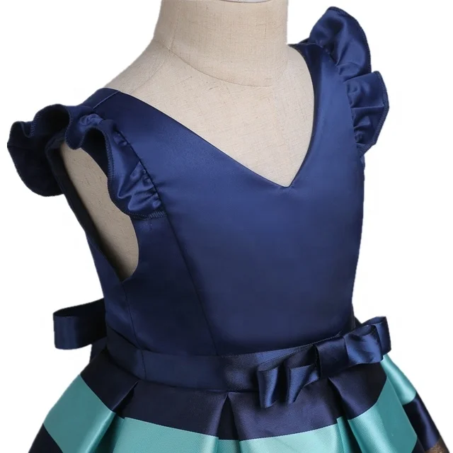 Western Children Flare Sleeve Lace Fashion Stripe Flowers Casual Girls Dresses Wedding