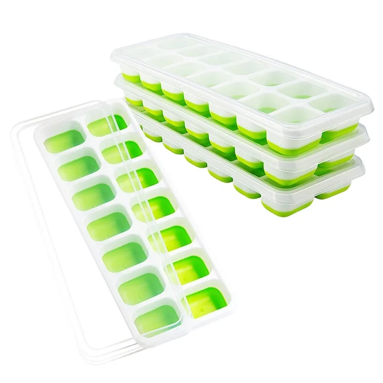 Stackable Durable 14 Cavities Food Freezer Storage Tray Silicon Ice Cube Mold With Lid
