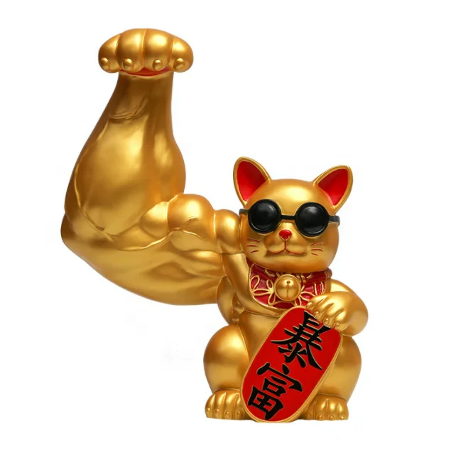 Large size 32cm Ceramic big Arm Muscle Strong  Lucky Cat  Opening Fortune cat maneki neko for business gift