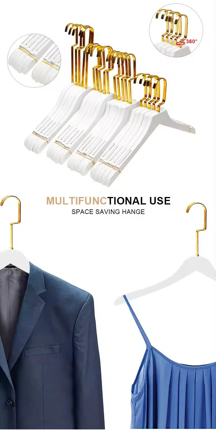Factory customization Garment white wood clothes hangers racks gold hook for boutique wooden
