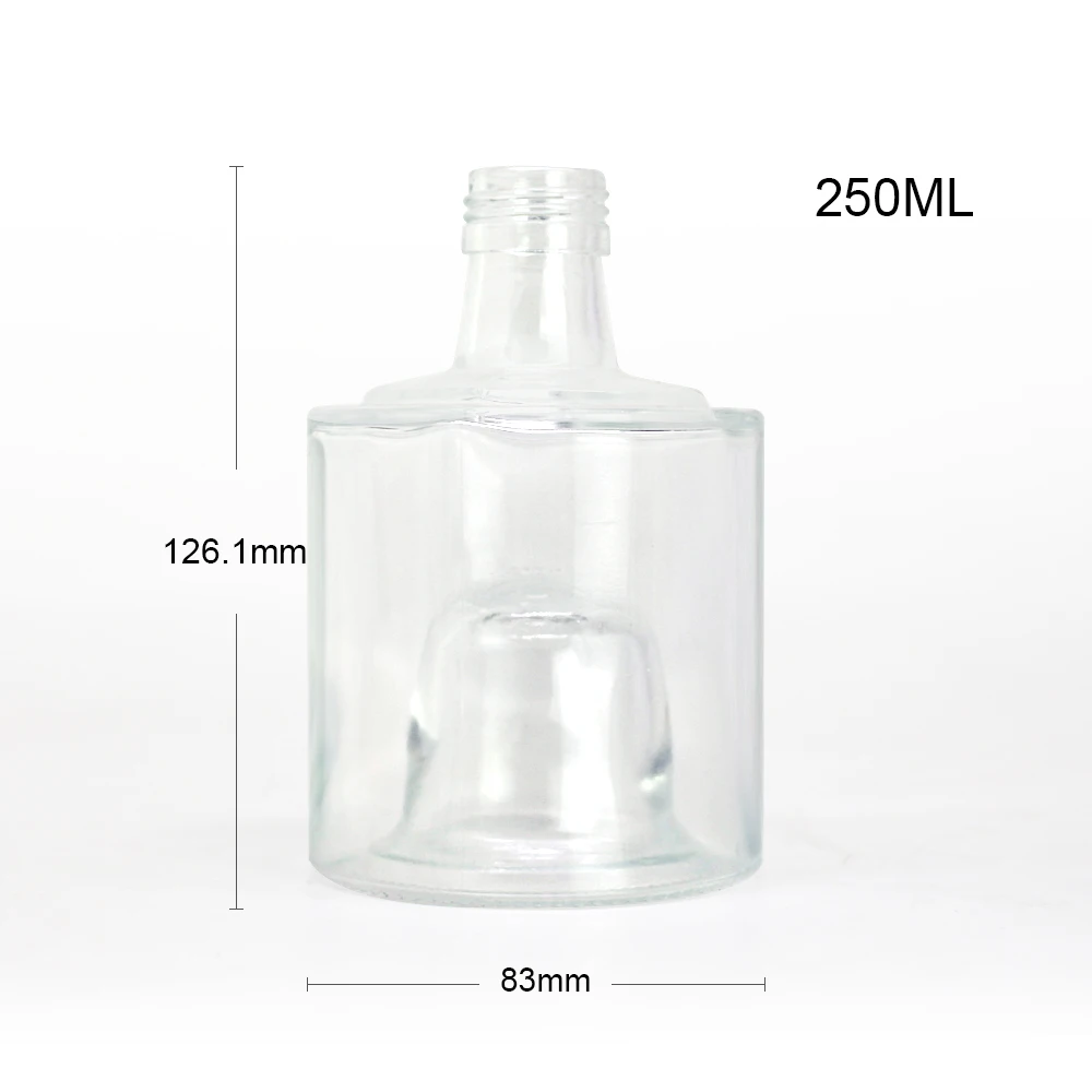 High Quality Empty Premium Flat Shoulder Wholesale  250 Ml  Organic Thick Bottom Vodka Liquor  Tequila Glass Bottle