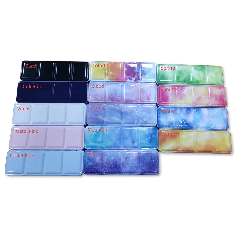Watercolor Box Tinplate Watercolor Box Colorful Anti-Skid Full Pan 24 Colors Painting Solid Pigment Case Tin Box