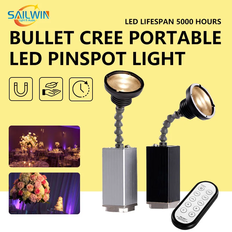 Sailwin 10W ZOOM WW/CW Battery Powered LED Pinspot Light With Magnetic And Remote Control For Disco Wedding
