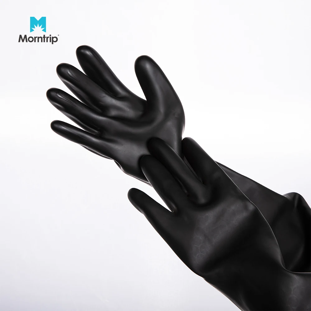 Top Quality Natural Latex Thick Heavy Duty Cotton Flock Lined Durable Rubber Gloves Latex For Industrial Use
