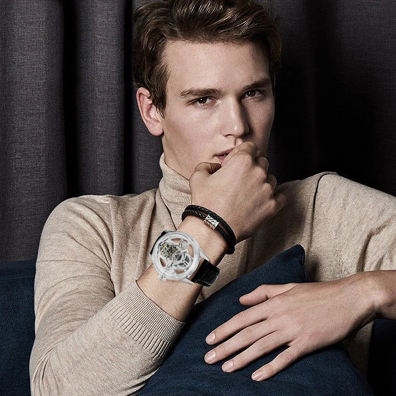 OEM Custom Logo China Sapphire Glass Case 316L Stainless Steel Transparent Hollow Tourbillon Wrist Watch