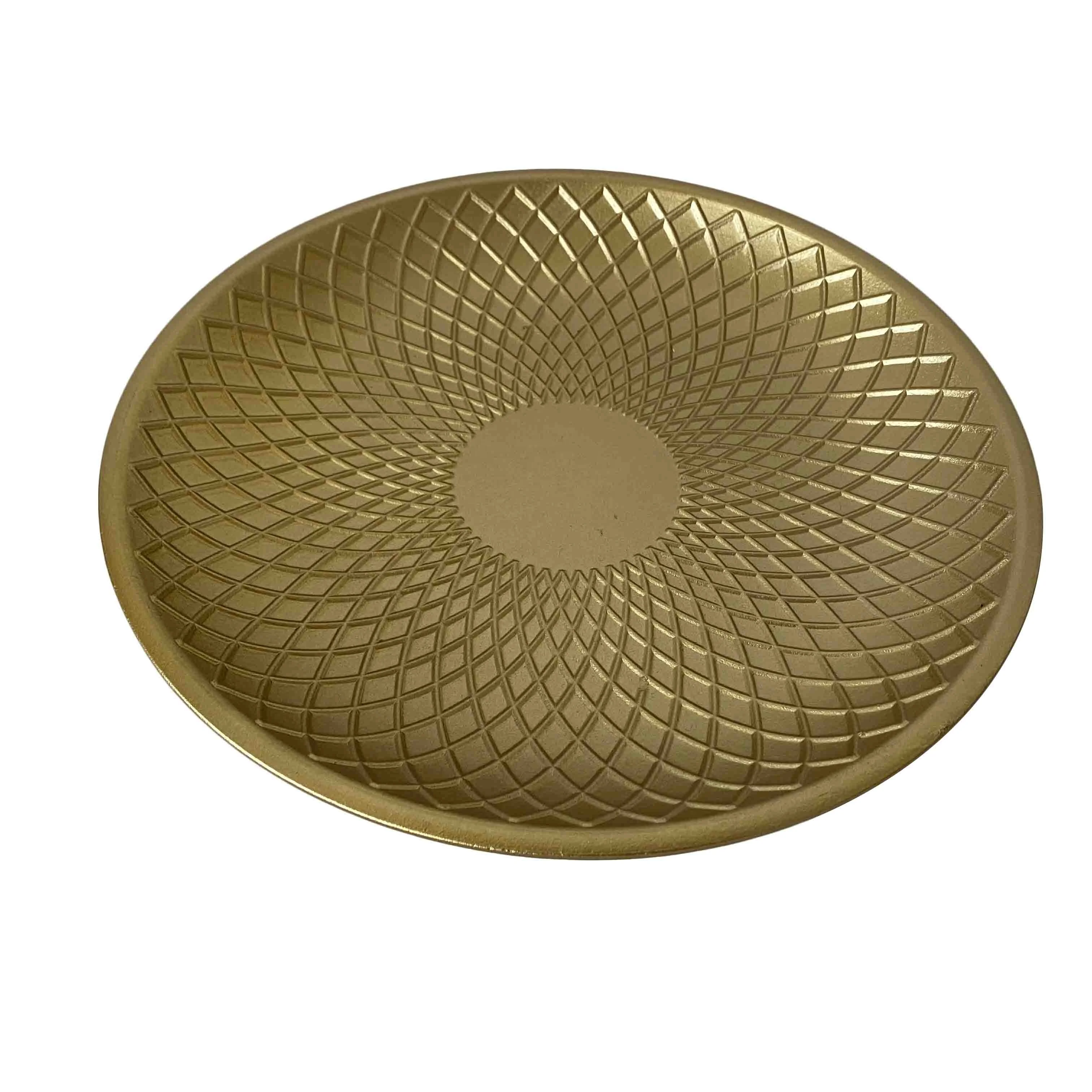 Custom Round Golden Decorative Handmade MDF Storage Tea Small Wooden Serving Tray