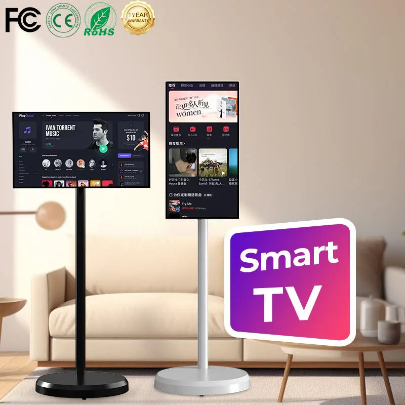 Portable 22 Inch Moving Smart Touch Screen With Camera Monitor Displays Stand By Me With Camera